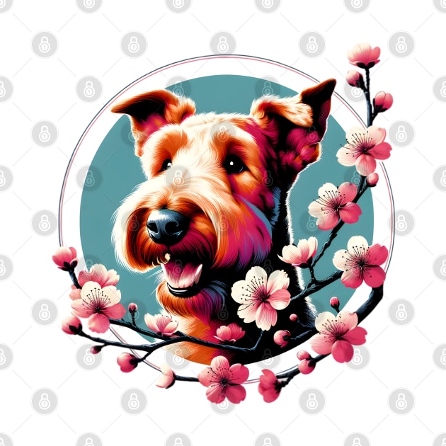 Joyful Irish Terrier Amidst Spring Cherry Blossoms by ArtRUs