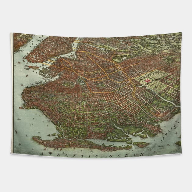 Vintage Map of Brooklyn NY (1908) Tapestry by Bravuramedia