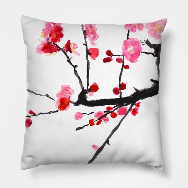 red plum flower Pillow by colorandcolor