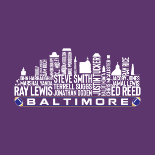 Baltimore Football Team All Time Legends, Baltimore City Skyline T-Shirt