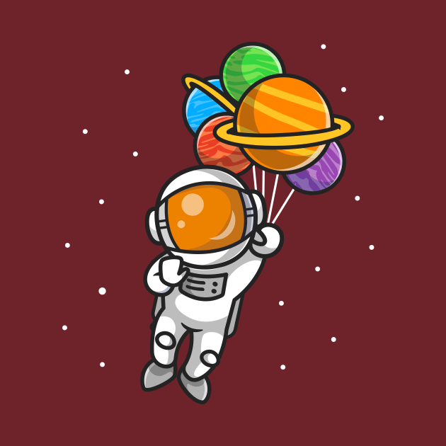 Cute Astronaut Flying With Planet Balloons In Space Cartoon by Catalyst Labs