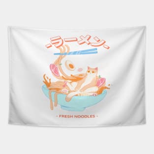 Cute Japanese Cat Eating Ramen Food Japan Anime Style Fresh Noodles Tapestry