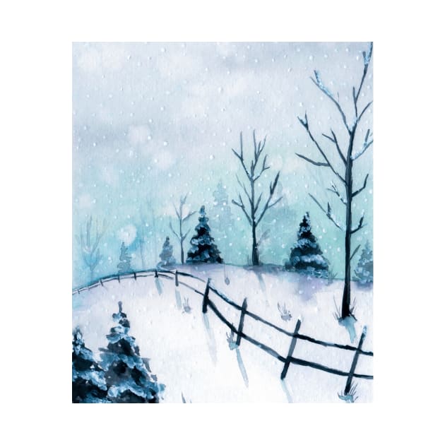 Winter landscape Christmas watercolor by GinaaArts