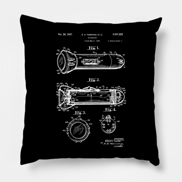 Flashlight Patent 1936 technician gift lamppost vintage retro gift Pillow by Anodyle