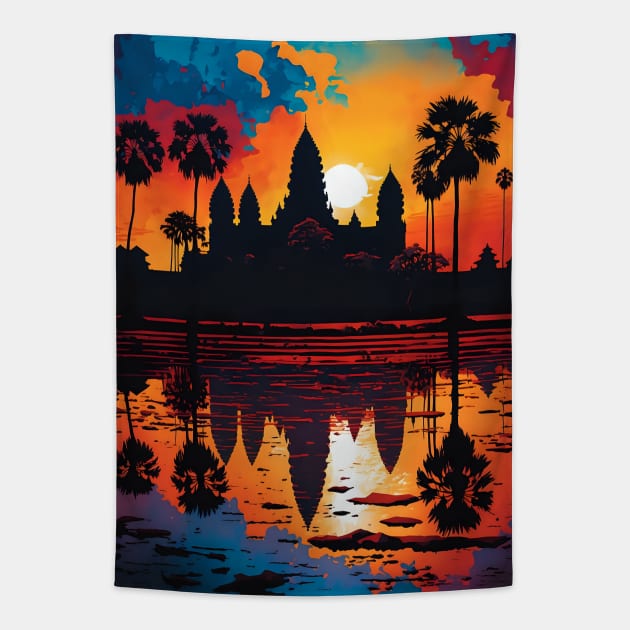 Splendid Angkor Wat View Tapestry by GozuDesigns