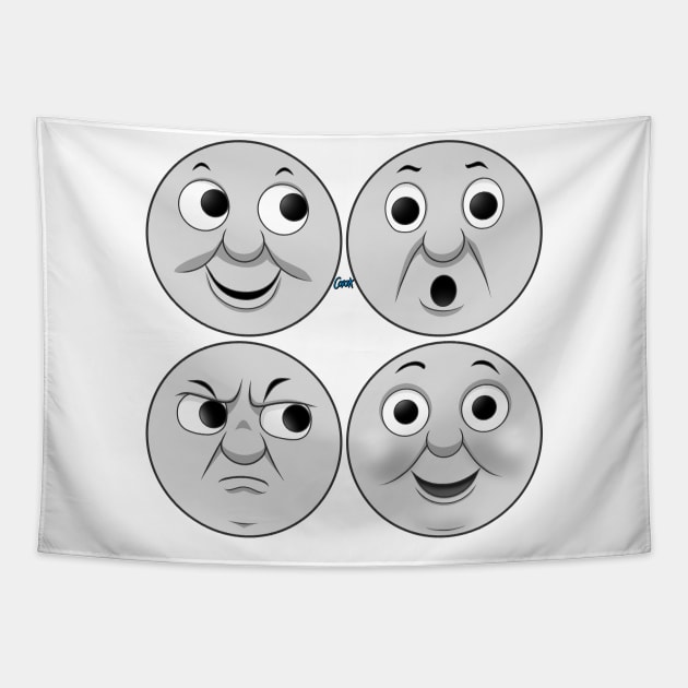 Faces of Percy the Small Engine Tapestry by corzamoon