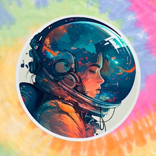 Journey to the Unknown: A Detailed Painting of a Woman in a Space Helmet. T-Shirt