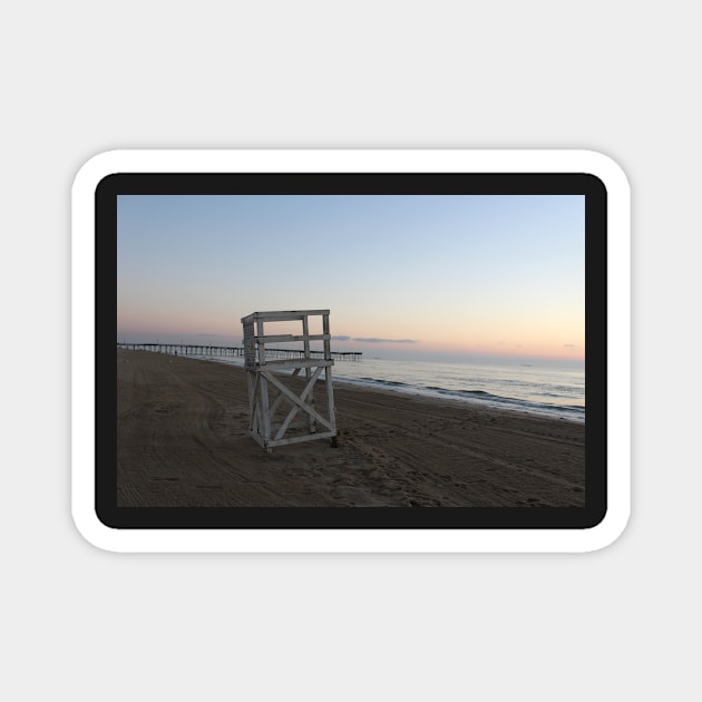 Lifeguard Chair at Sunrise Magnet by Sandraartist