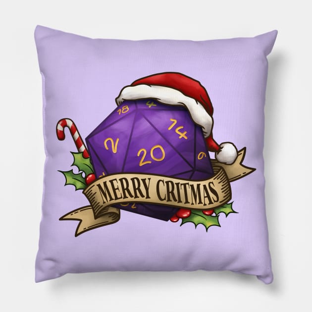 D20 Merry Critmas Dice Purple Pillow by Takeda_Art