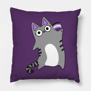 Asexual Pride Flag Waving Grey Tabby Cat Queer LGBTQIA asexuality Pillow