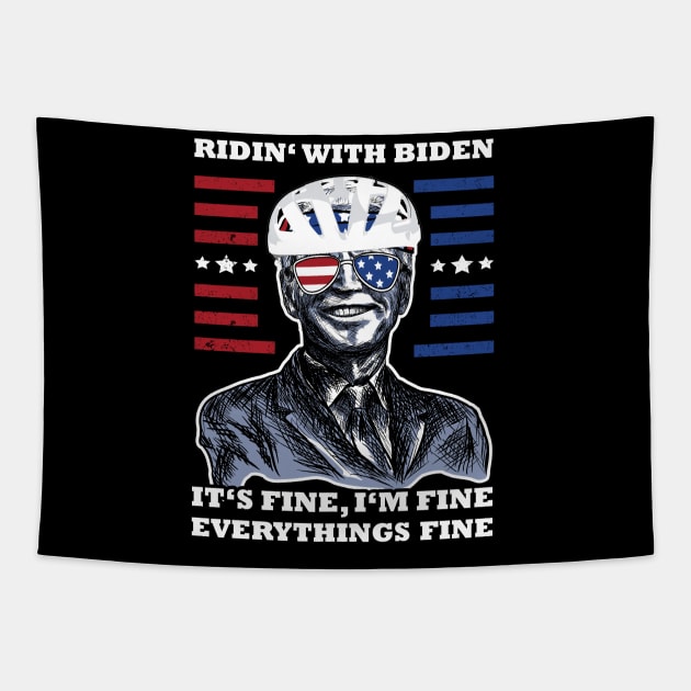 Bicycle Fall trap America Flag Sunglasses Ridin' with Biden It's Fine I'm Fine Everything It's Fine Tapestry by jodotodesign