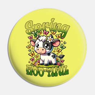 Cute Cow With Butterflies Spring Mood Pin