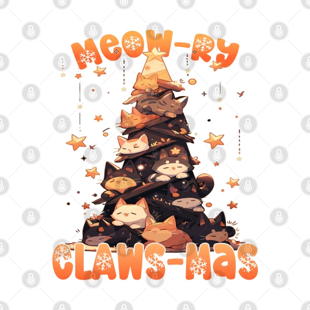 Kawaii Anime Super Cute Cat Catmas Tree: Meowry Clawsmas by RuftupDesigns