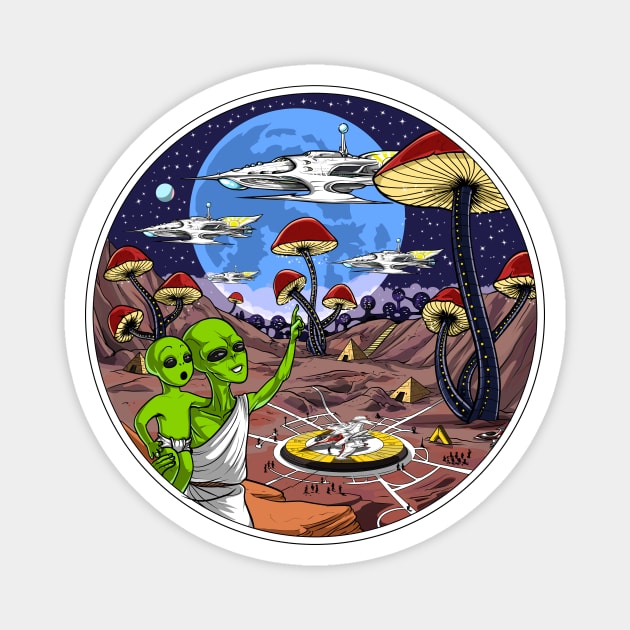 Psychedelic Magic Mushrooms Aliens Magnet by underheaven