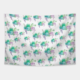 Repeating Watercolor Succulent Design Tapestry