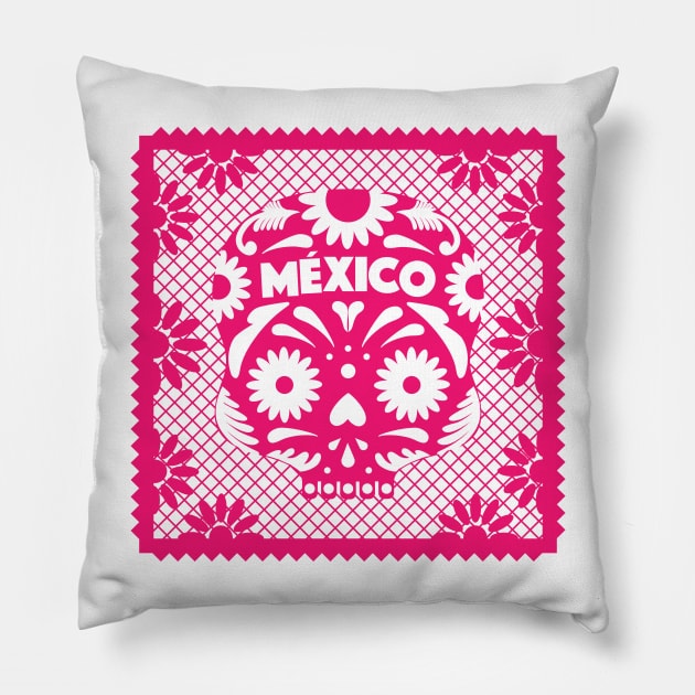 Mexican Day Of The Dead Pink Sugar Skull / Traditional Cultural Icon in México by Akbaly Pillow by Akbaly