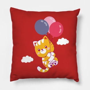 Cute Flying Cat With Balloons Pillow