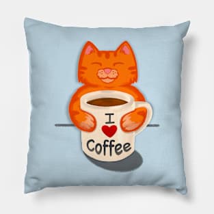 Cat Sipping Coffee I LOVE COFFEE Pillow