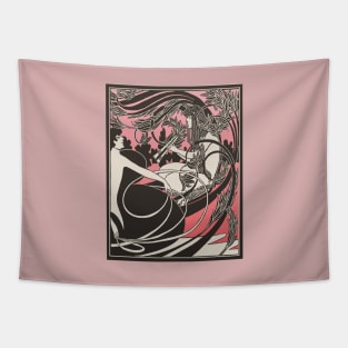 Flute Lady (black on pink) Tapestry