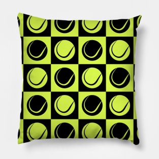 Tennis Ball Checkered Seamless Pattern - Black and Yellow Tones Pillow