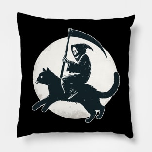 Grim Reaper Riding on Black Cat Pillow