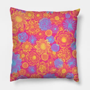 Vivid Flowers Pattern with Bold Colors Pillow