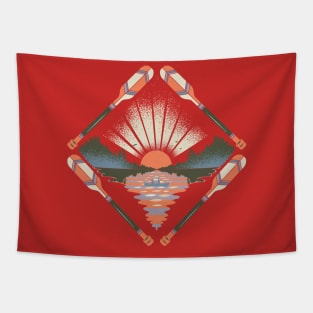 Lake Life Retro Vacation Oars Sunset Tapestry