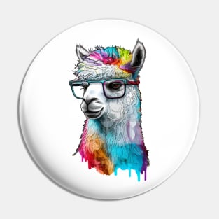 Alpaca Llama with nerd glasses Pin