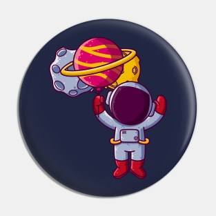 Cute Astronaut Flying with Planet Balloons Cartoon Pin