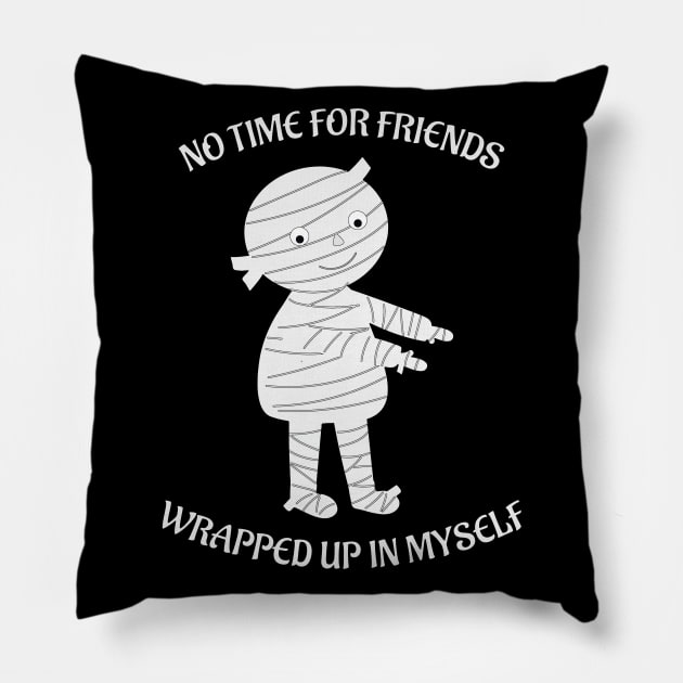 Mummy Wrapped up in Myself Pun Halloween Mummies Graphic Pillow by Rosemarie Guieb Designs