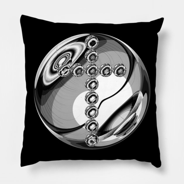 Black and White Cross in Glass Ball Pillow by The Black Panther