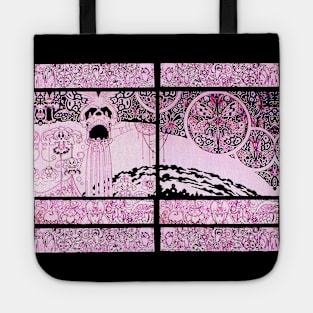 PINK BLACK SKULL, BUTTERFLIES,OWLS AND FANTASTIC CREATURES Psychedelic Fantasy Tote