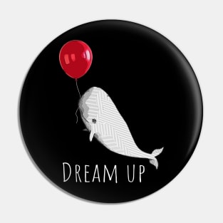 A white whale with geometric striped pattern and red balloon Pin