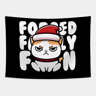 Forced Family Fun Funny Christmas Cat Tapestry