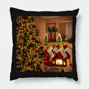 Christmas Tree, Fireplace & Christmas Stockings Pillow
