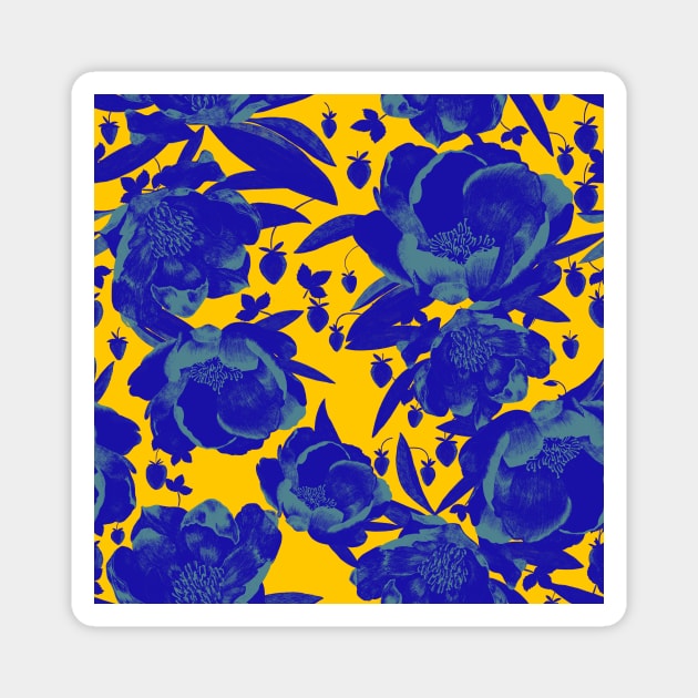 Monochrome blue florals Magnet by Flyingrabbit