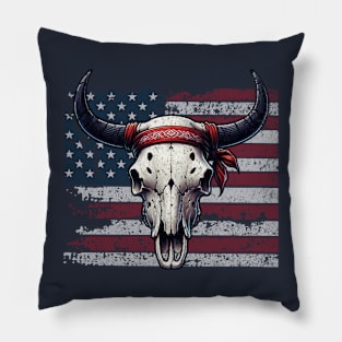 American Flag and Cattle Skull Pillow