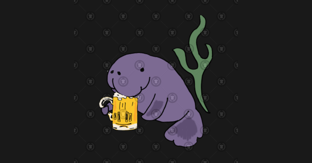 Funny Manatee Drinking Beer Cartoon - Manatee - T-Shirt | TeePublic