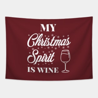 My Christmas spirit is wine, Funny Christmas pun, Alcohol holiday humour Tapestry