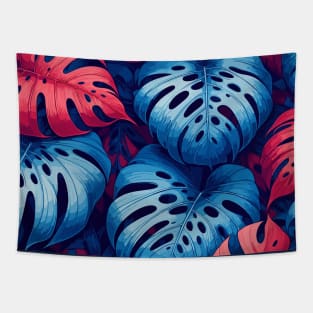 Colorful Monstera Tropical Leaves Tapestry