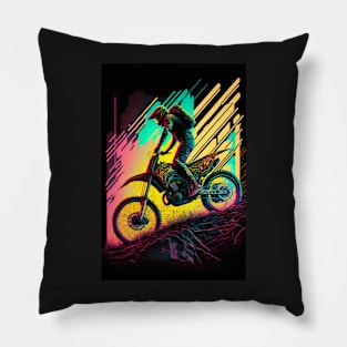 Cyber Future Dirt Bike With Neon Colors Pillow