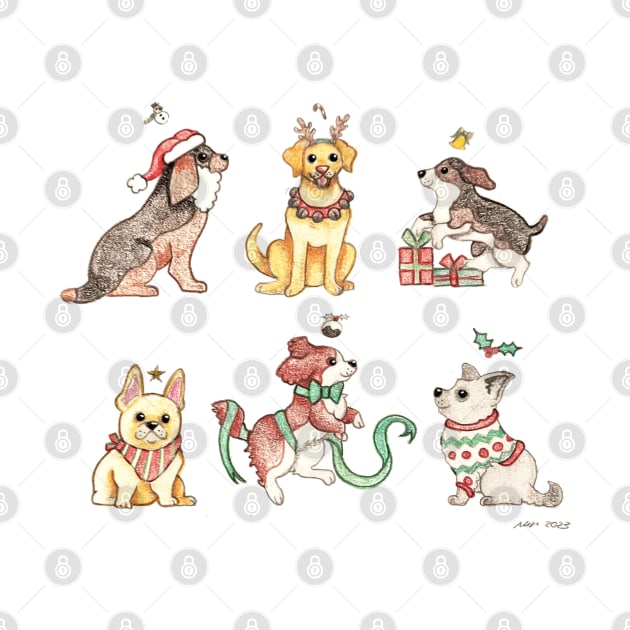 Cute Christmas Dogs Hand Drawn🎅 by pinkart666