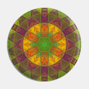 Mosaic Kaleidoscope Flower Green Purple and Orange Pin