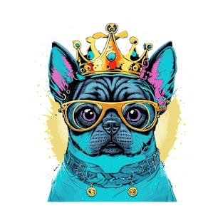 A cute dog wearing a stylish glasses and a crown T-Shirt