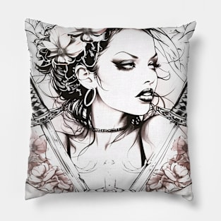 Geishas and Bushido, Eastern Culture Graphic T-shirt 18 Pillow