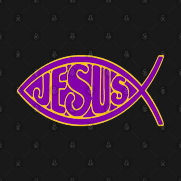 JESUS FISH PURPLE GOLD ICHTHYS CHRIST CHRISTIAN by colormecolorado