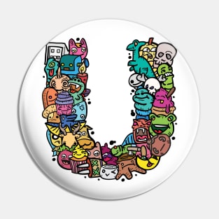 Alphabet Monster Doodle Letter U Monogram Pin