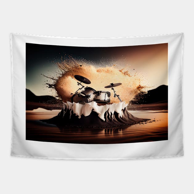 Drummer ArtWork With Water Splashing In The Desert Tapestry by Unwind-Art-Work