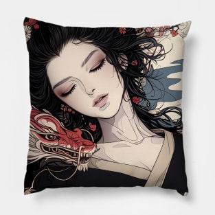 Geisha and Dragon 7905 Pillow