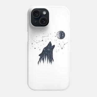Inspirational Illustration With Wolf, Moon, Stars And Forest In Double Exposure Style Phone Case